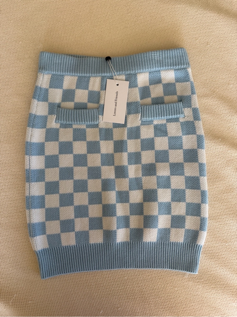 Lovers + Friends NWT Revolve Eliada Blue and White Checker Knit Skirt